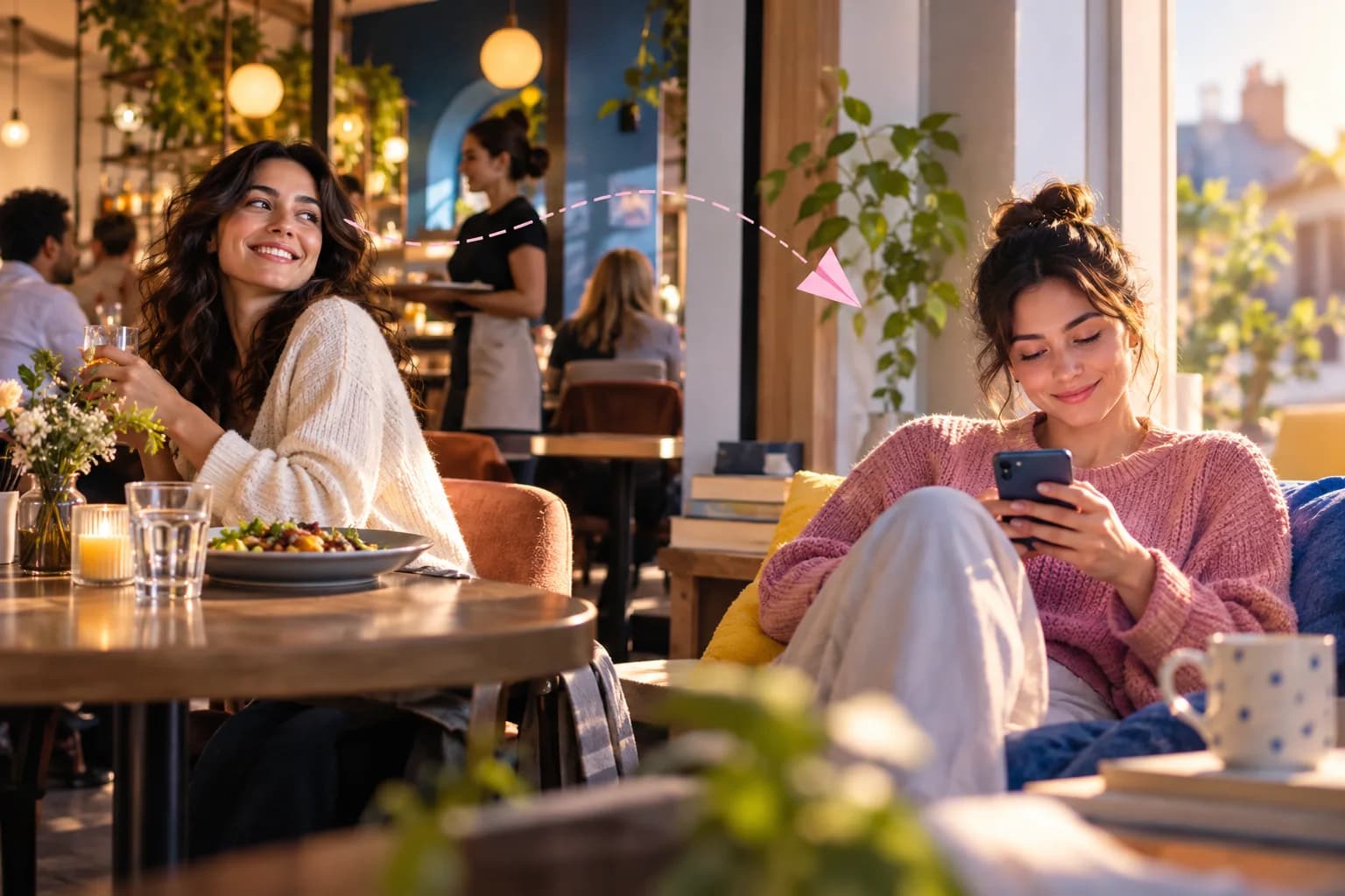 Guests use their phones after a restaurant visit.